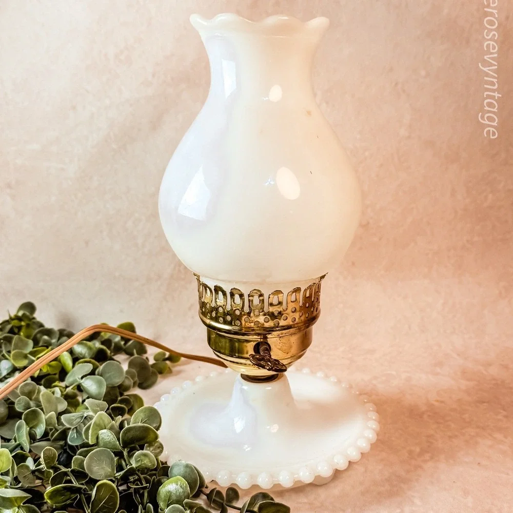 Milk Glass Lamp with Floral Details